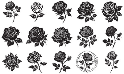 Vintage Black Rose Silhouettes – Botanical Vector Elements