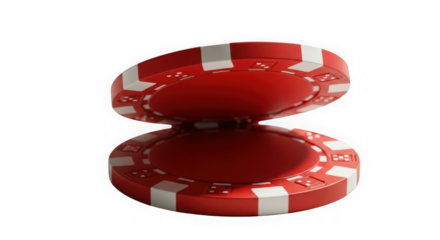 Red poker chip isolated on transparent background, gambling and casino concept