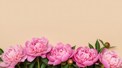 Row of pink roses on cream background