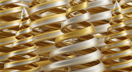 Abstract spiral christmas trees in gold and silver colors with a festive design