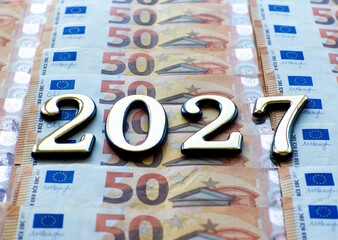 Background of the fifty euros banknotes and 2027