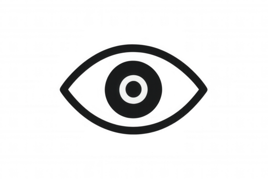 Eye icon symbolizing vision, view, looking, observation, and digital security solution on transparent background