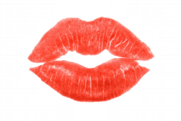 Red lipstick kiss print on transparent background, symbol of love, romance, passion, and beauty