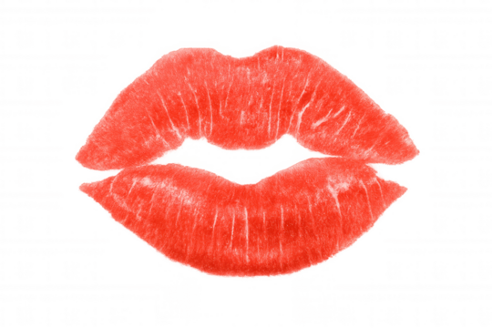 Red lipstick kiss print on transparent background, symbol of love, romance, passion, and beauty