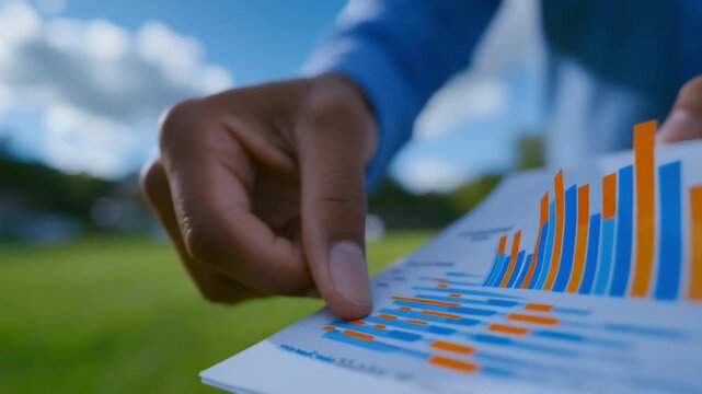 Analyzing Data: A person reviews a vibrant chart, focusing on data and the implications for decisions and growth.