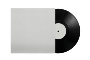 Blank vinyl record partially inserted into plain sleeve, ready for custom design and music creation