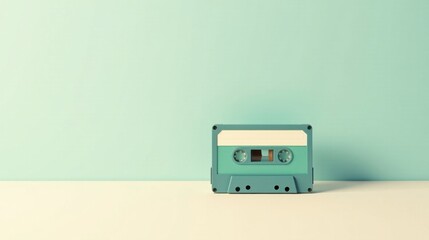 Retro Audio Cassette on Pastel Surface A Minimalist Composition Featuring a Vintage Music Recording Medium