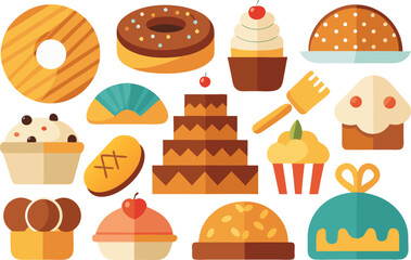 Sweet bakery delights vector bundle delicious bread cakes and donuts illustrations for graphic design