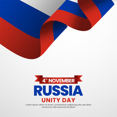 Russia flag for unity day square banner background with realistic flag