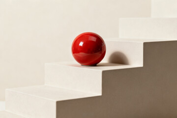 Red sphere on white steps