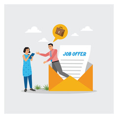 Job Offer Conversation Between Recruiter And Applicant With Email Envelope.