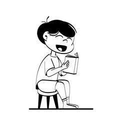 Kid Read book Black White illustration