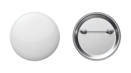 Blank white pin badge front and back view ready for custom design and branding personalization