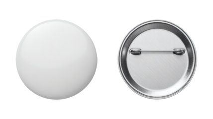 Blank white pin badge front and back view ready for custom design and branding personalization