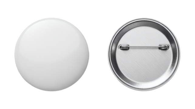 Blank white pin badge front and back view ready for custom design and branding personalization