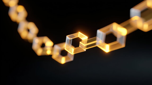 Glowing blockchain technology concept shows secure network connection. futuristic data chain represents innovation and future of digital finance