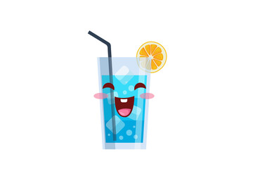 Joyful Pixelated Blue Beverage with Straw and Lemon Slice in Transparent Background Refreshing Thirst Quencher Digital Art Happy Drink Illustration