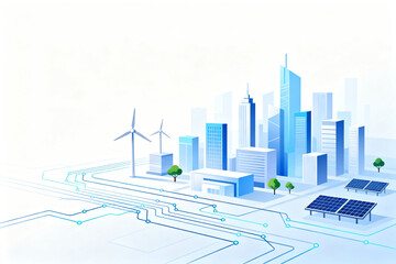 Futuristic city with renewable energy