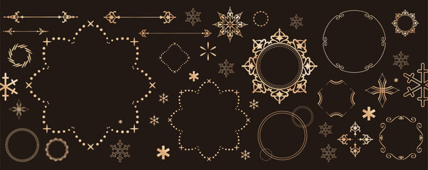 クリスマスのラベルや飾り罫のデザインセット
