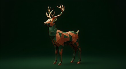 Obraz premium Geometric deer illustration low poly design on dark green background