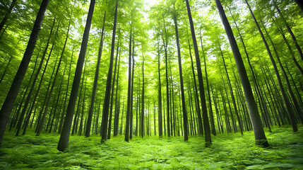 Obraz premium With its vibrant leaves, deep shade, and thriving trees, this lush green ravine exudes a sense of abundance and sanctuary in the forest.