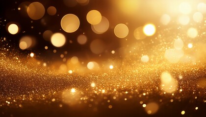 Fototapeta premium Abstract Gold Blurred Bokeh Background Real Dust Particles With Real Lens Flare Stars Glitter Lights Abstract Lights Defocused Merry Christmas And New Year