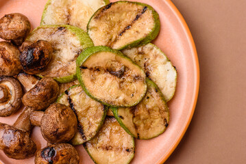 Grilled green zucchini slices, vegetarian food. Green barbecue zucchini