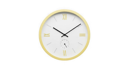 Modern wall clock with roman numerals isolated on transparent background