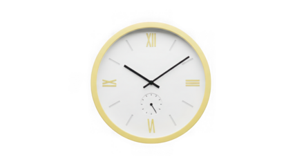 Modern wall clock with roman numerals isolated on transparent background