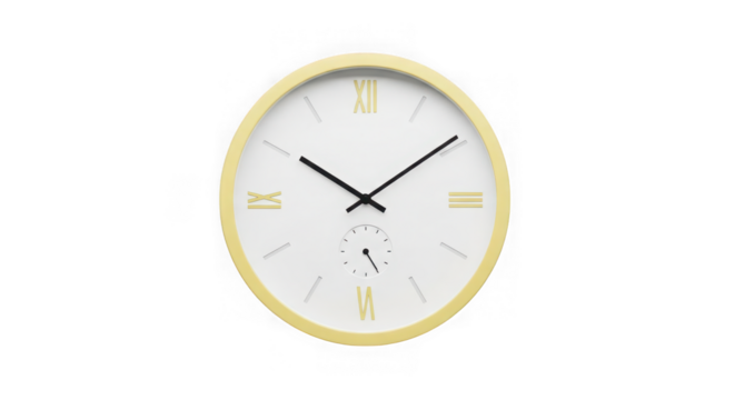 Modern wall clock with roman numerals isolated on transparent background