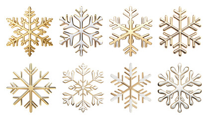 PNG Elegant gold silver snowflakes collection, element set on transparent background