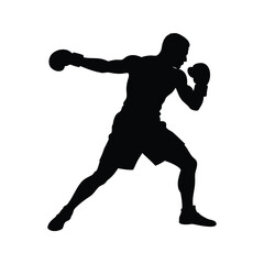 Silhouette of a Focused Boxer Throwing a Jab with Power and Precision, boxer punching silhouette vector illustration