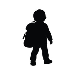Silhouette of a young child with a backpack heading to school, child with backpack silhouette vector illustration