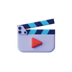Fototapeta premium 3d clapperboard with play button icon isolated on transparent background