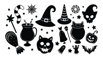 Halloween Spooky Icon Set Silhouette Vector