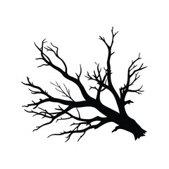 Silhouette of a Bare Tree on a White Background with Branch Details, dead bush branch silhouette vector illustration