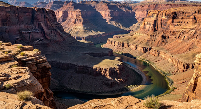 Panoramic view of horseshoe bend, a famous meander of the colorado river near page, arizona, showcasing the stunning canyon landscape and natural beauty of the american southwest - Powered by Adobe
