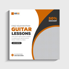 Guitar Music Lesson Social Media Instagram Post banner template