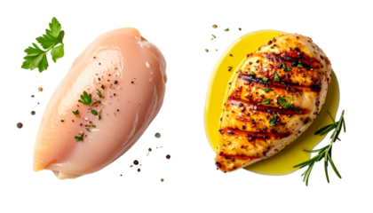 Fresh farm poultry chicken prepared for cooking, isolated on transparent background