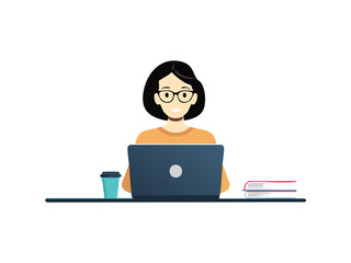 Vector silhouette of coder with laptop