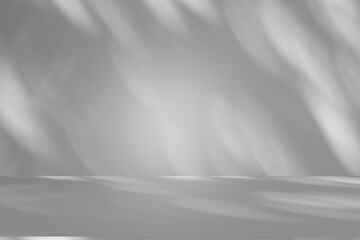 Fototapeta premium Wall interior background, studio and backdrops show products.with shadow from window color white and grey. background for text insertion and presentation product 