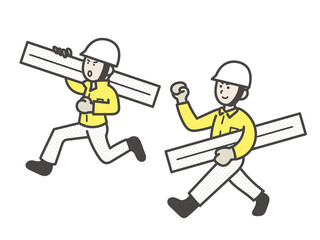 資材を運ぶ土木技師の男性二人のイラスト