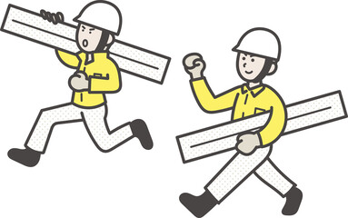 資材を運ぶ土木技師の男性二人のイラスト