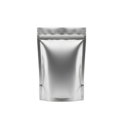 Silver blank foil pouch bag isolated on transparent background