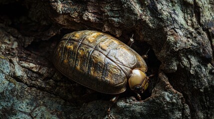 A brown beetle on a tree bark.