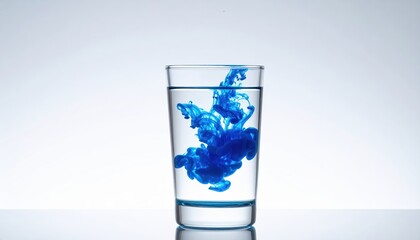 Vibrant Blue Ink Swirls in Clear Water Glass Captured in Studio