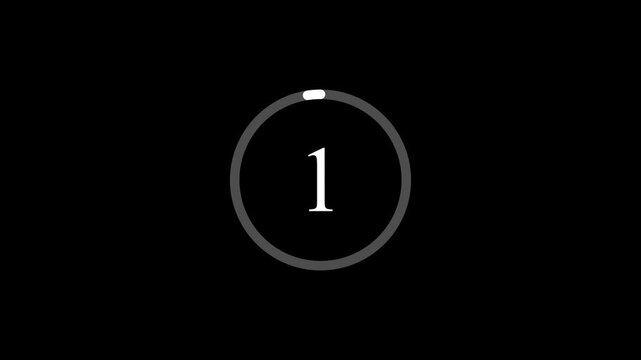 Circle countdown timer 5 seconds animation from 5 to 0 seconds. Modern flat design of countdown animation isolated on dark background with alpha channel 5 Seconds. 4k video.