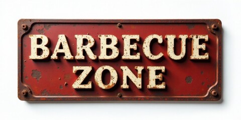 Rustic Red Metal Sign with Raised Lettering Indicating Designated Barbecue Area