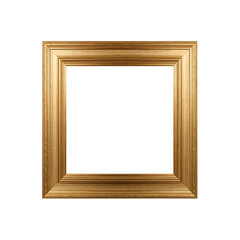 Ornate golden picture frame with decorative carved details isolated on a transparent background