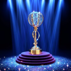 Eye-catching imagery of a shiny Eurovision trophy surrounded by glitter.